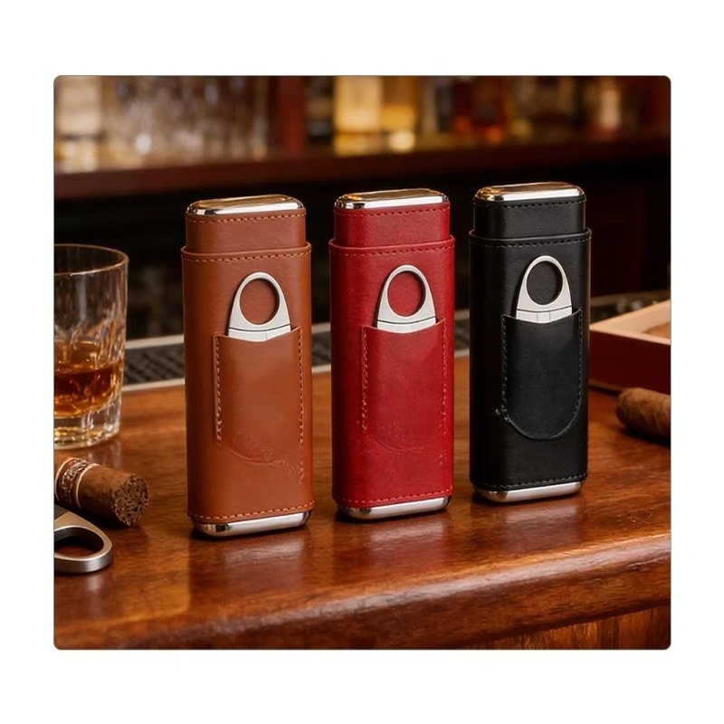 Cigar Cutter Set - กล่องเก็บซิการ์พร้อมเครื่องเพิ่มความชื้น, กล่องซิการ์พร้อมที่ตัด, ชุดอุปกรณ์เพิ่มความชื้นสำหรับเดินทางและกระเป๋าเก็บ