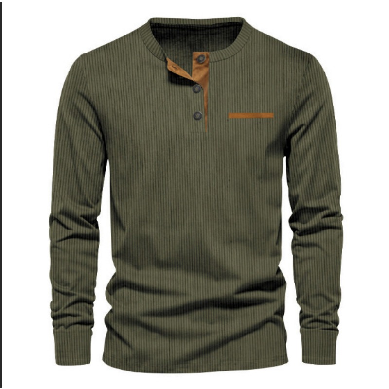 เสื้อยืดแขนยาวคอเฮนลีย์ผ้าลูกฟ - Men Accessories To Wear บทวิจารณ์และราคา